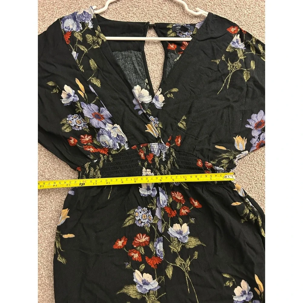 American Eagle‎ Jumpsuit Womens Medium Black Excellent Floral Wide Leg Smocked